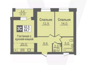 Дом 21 - Планировка двухкомнатной квартиры в ЖК Никольский в Кольцово