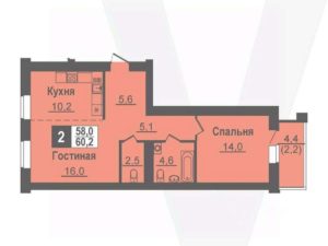 Дом 21 - Планировка однокомнатной квартиры в ЖК Никольский в Кольцово
