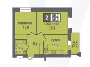 Дома 10; 11 - Планировка двухкомнатной квартиры в ЖК Никольский в Кольцово