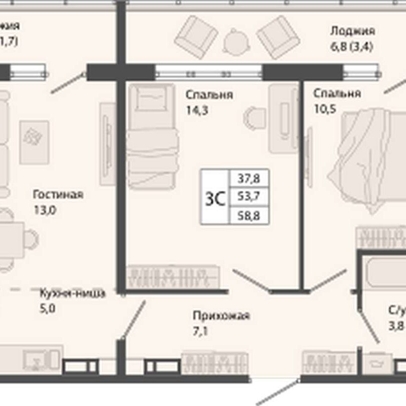 Дом 4 - Планировка двухкомнатной квартиры в ЖК Родина в Краснообске
