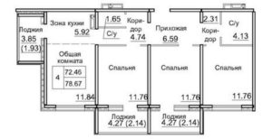 Дома 12а; 12б - Планировка трехкомнатной квартиры (и больше) в ЖК Кольца в Краснообске