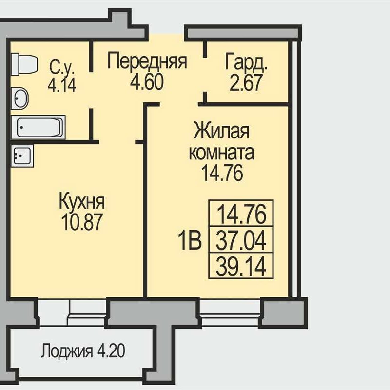 Салаирская 9 - Планировка однокомнатной квартиры в ЖК Поэзия в Бердске