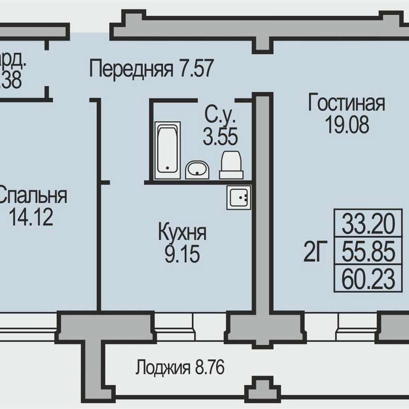 Салаирская 9 - Планировка двухкомнатной квартиры в ЖК Поэзия в Бердске