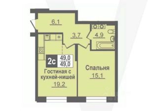 Дом 21 - Планировка однокомнатной квартиры в ЖК Никольский в Кольцово