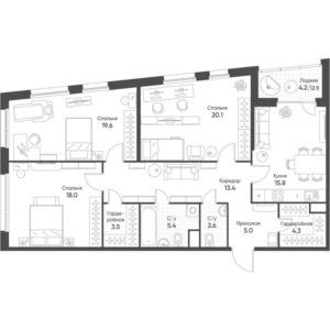 Корпус 1 - Планировка трехкомнатной квартиры (и больше) в ЖК Счастье в Кольцово в Кольцово