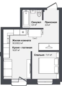 Дома 1-8 - Планировка однокомнатной квартиры в ЖК Мечта в Новосибирске