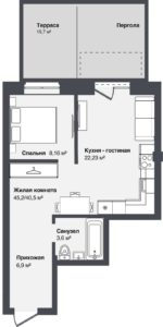 Дома 1-8 - Планировка однокомнатной квартиры в ЖК Мечта в Новосибирске