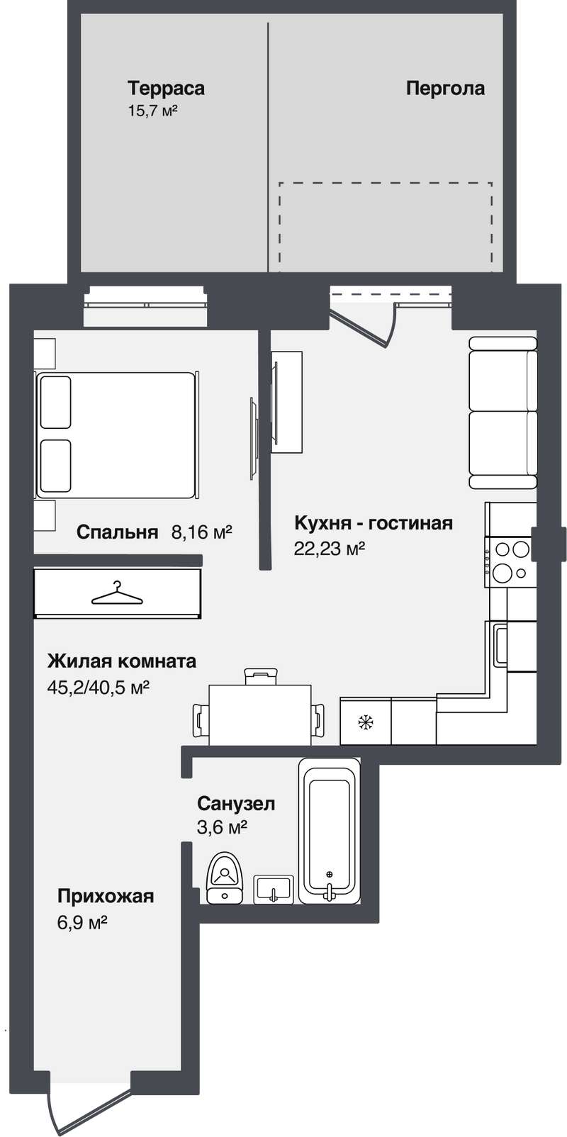 1-комнатная квартира 45,2 м² в ЖК Мечта в Новосибирске