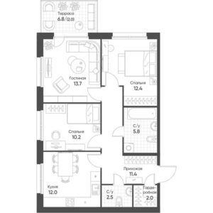 Корпуса 4; 5 - Планировка трехкомнатной квартиры (и больше) в ЖК Счастье в Кольцово в Кольцово