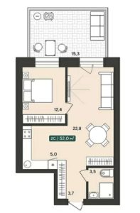 Дома 7-12 - Планировка однокомнатной квартиры в ЖК Альпийский квартал в Октябрьском