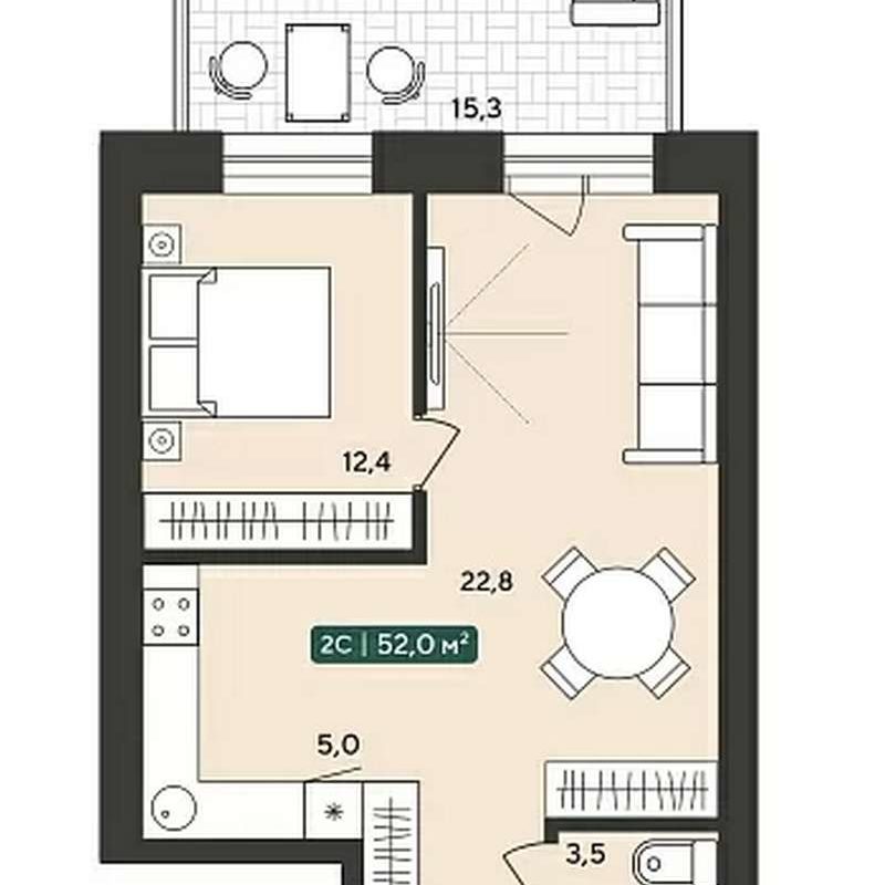 Дома 7-12 - Планировка однокомнатной квартиры в ЖК Альпийский квартал в Октябрьском