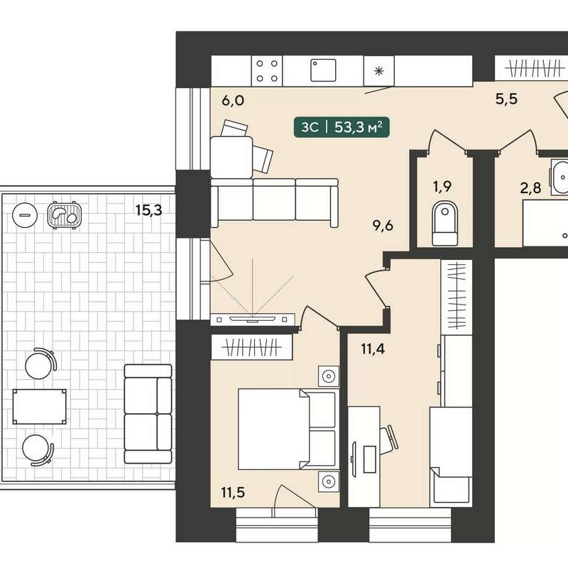 Дома 7-12 - Планировка двухкомнатной квартиры в ЖК Альпийский квартал в Октябрьском