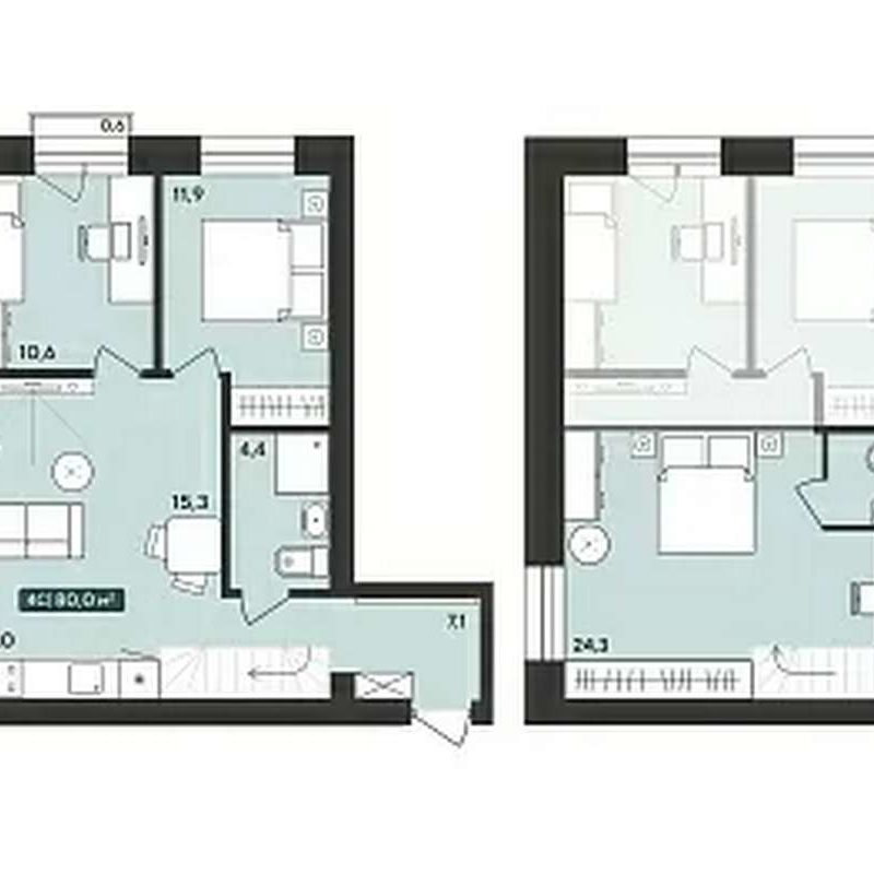 Дома 7-12 - Планировка трехкомнатной квартиры (и больше) в ЖК Альпийский квартал в Октябрьском