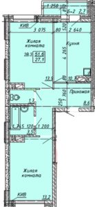 Дом 1 - Планировка двухкомнатной квартиры в ЖК Ленина 114 в Бердске