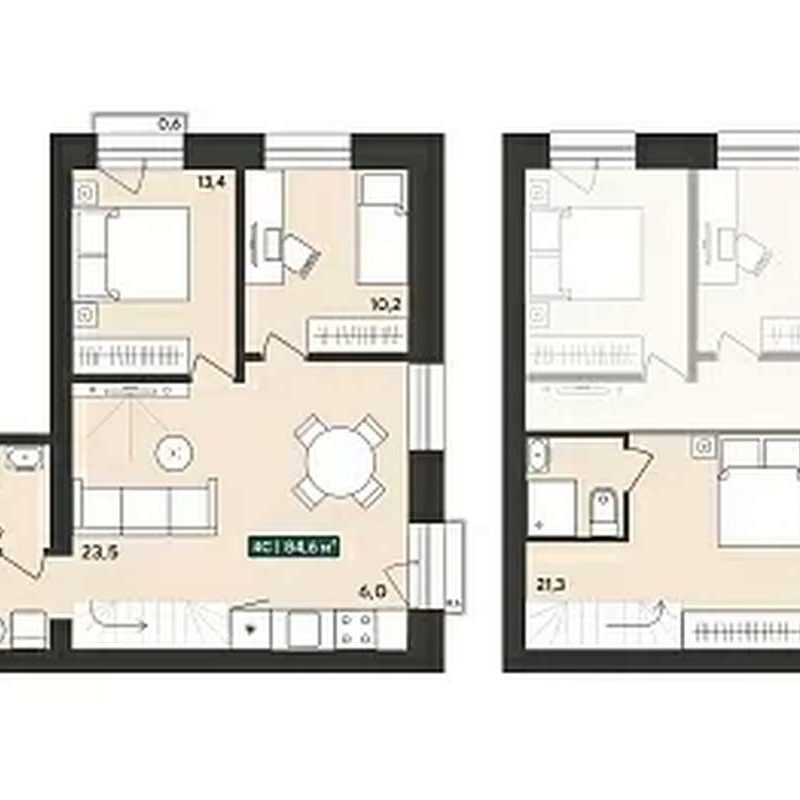 Дома 7-12 - Планировка трехкомнатной квартиры (и больше) в ЖК Альпийский квартал в Октябрьском