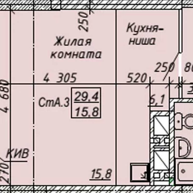 Дом 1 - Планировка студии в ЖК Ленина 114 в Бердске