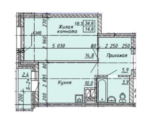 Дом 1 - Планировка однокомнатной квартиры в ЖК Ленина 114 в Бердске