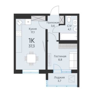 Дом 1 - Планировка однокомнатной квартиры в ЖК Свои люди в Оби