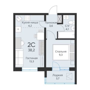 Дом 1 - Планировка однокомнатной квартиры в ЖК Свои люди в Оби