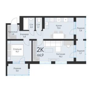Дом 1 - Планировка двухкомнатной квартиры в ЖК Свои люди в Оби