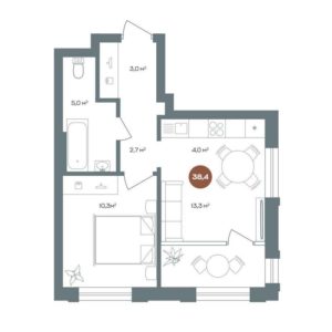 Дом 1 | Секция 1 - Планировка однокомнатной квартиры в ЖК 19/56 Кварталы Телецентра в Новосибирске