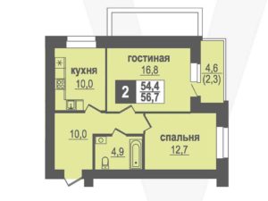 Дом 12 - Планировка двухкомнатной квартиры в ЖК Никольский в Кольцово