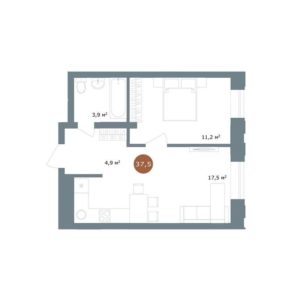 Дом 2 | Секция 7 - Планировка однокомнатной квартиры в ЖК 19/56 Кварталы Телецентра в Новосибирске