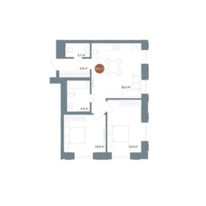 Дом 2 | Секция 7 - Планировка двухкомнатной квартиры в ЖК 19/56 Кварталы Телецентра в Новосибирске