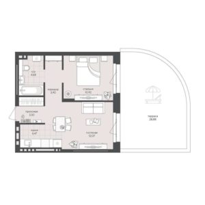 Дом 2 | Секции 1-3; 8 - Планировка однокомнатной квартиры в ЖК Новый Кедровый в Новосибирске