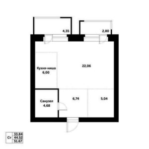 Дом 9 - Планировка однокомнатной квартиры в ЖК Спектр в Кольцово