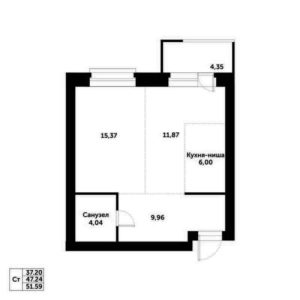 Дом 9 - Планировка однокомнатной квартиры в ЖК Спектр в Кольцово