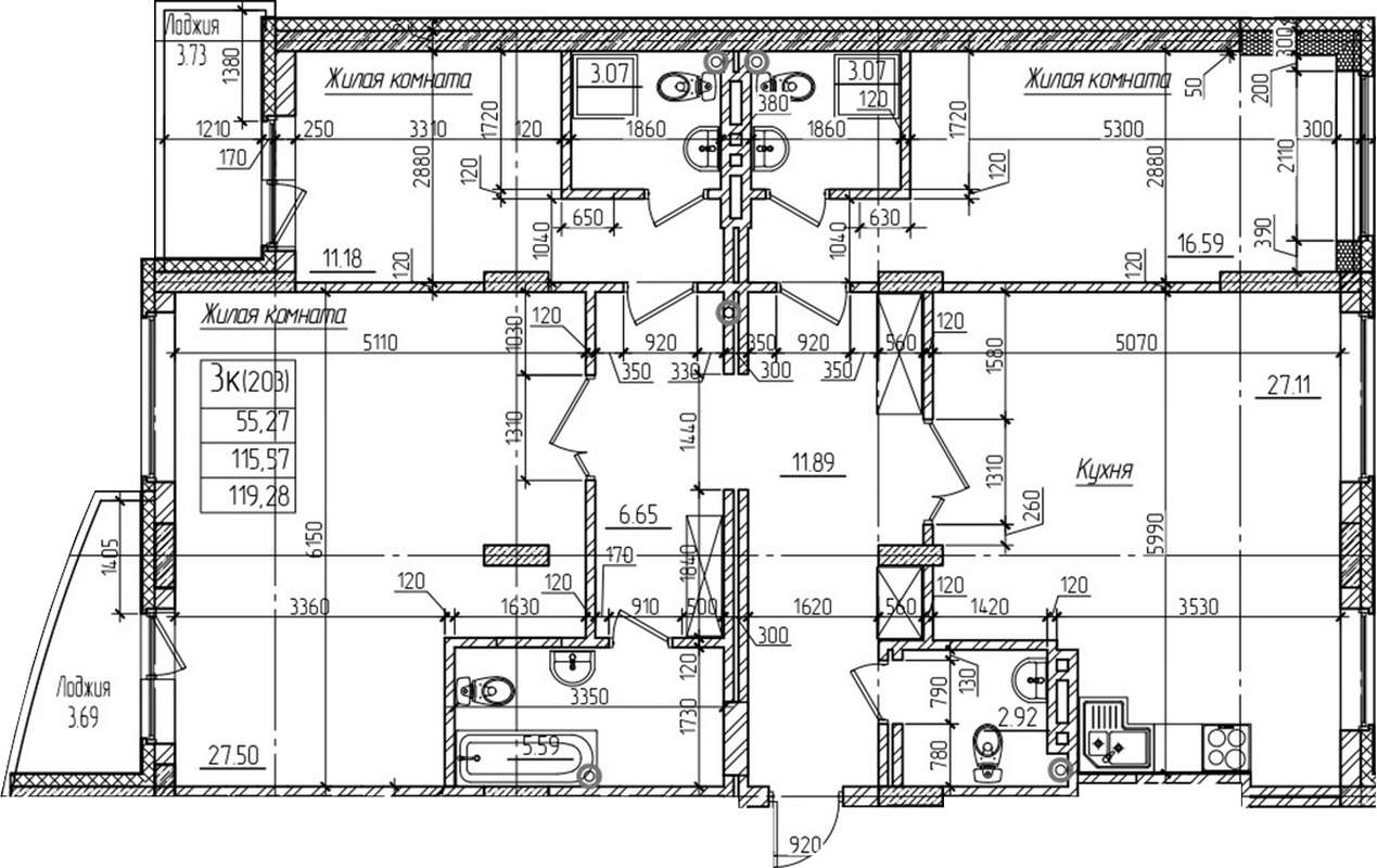 3-комнатная квартира 119,28 м² в ЖК Возрождение в Новосибирске - Купить по  цене от застройщика