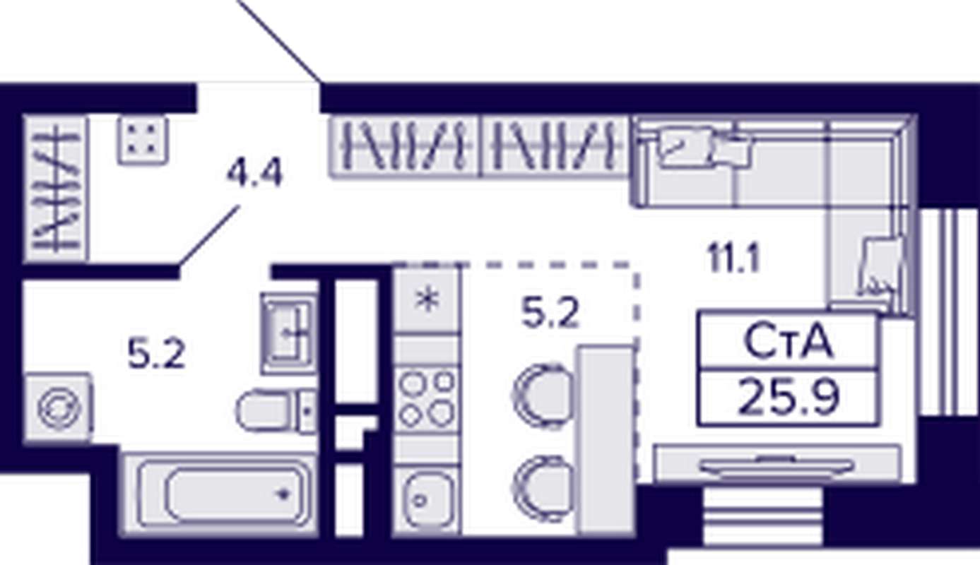 Квартира-студия 26 м² в ЖК Citatum в Новосибирске - Купить по цене от  застройщика