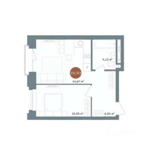 Дом 2 | Секция 4 - Планировка однокомнатной квартиры в ЖК 19/56 Кварталы Телецентра в Новосибирске