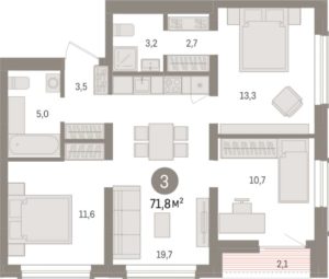 Дом 3 - Планировка трехкомнатной квартиры (и больше) в ЖК Авиатор в Новосибирске