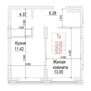 Корпус 4.1 - Планировка однокомнатной квартиры в ЖК Чернышевский в Новосибирске