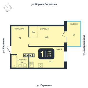 Дом 4 - Планировка однокомнатной квартиры в ЖК Никольский Парк в Новосибирске