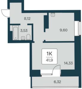 3 очередь | Дом 3 (Секции 1, 2) - Планировка однокомнатной квартиры в ЖК Сакура парк в Новосибирске