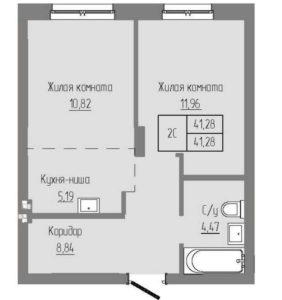 Дом 2 - Планировка однокомнатной квартиры в ЖК Базилик в Краснообске