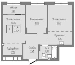 Дом 2 - Планировка двухкомнатной квартиры в ЖК Базилик в Краснообске