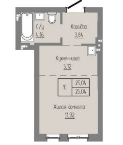 Дом 2 - Планировка студии в ЖК Базилик в Краснообске