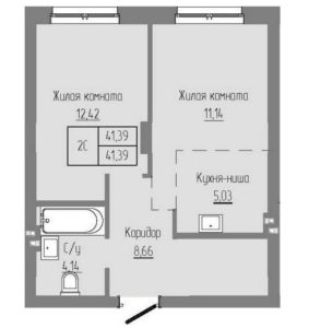 Дом 2 - Планировка однокомнатной квартиры в ЖК Базилик в Краснообске